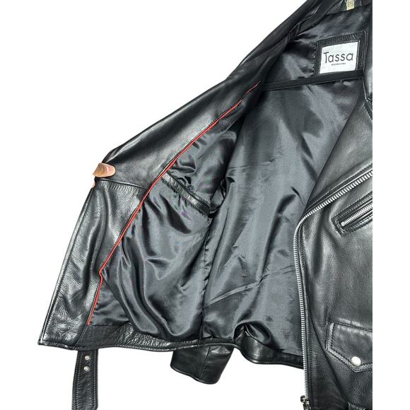 NWOT Tassa Paris Black Calfskin Leather Biker Rocker Jacket Full Zip Size 2XL - Picture 5 of 11